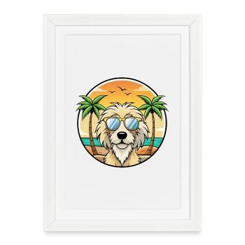 Chien de berger catalan race dessin animé lunettes de soleil plage - Affiche encadrée (27 × 37 cm) - blanc - Devant