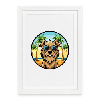 Briard Dog Breed Cartoon Sunglasses Beach - Framed poster (27 × 37 cm) - white - Front