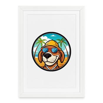 Bruno Jura Hound Dog Breed Cartoon Sunglass Beach - Framed poster (27 × 37 cm) - white - Front