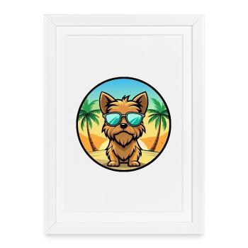 Brussels Griffon Dog Breed Cartoon Sunglass Beach - Framed poster (27 × 37 cm) - white - Front