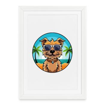 Border Terrier Dog Breed Cartoon Sunglasses Beach - Framed poster (27 × 37 cm) - white - Front