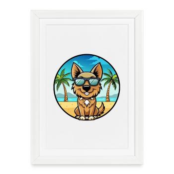 Bohemian Shepherd Dog Breed Cartoon Sunglass Beach - Framed poster (27 × 37 cm) - white - Front