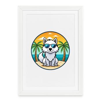 American Eskimo Dog Breed Cartoon Sunglasses Beach - Framed poster (27 × 37 cm) - white - Front