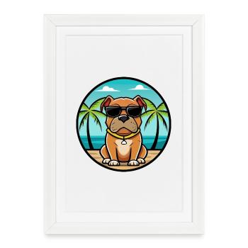 Boerboel Chien Race Dessin Animé Lunettes De Soleil Plage - Affiche encadrée (27 × 37 cm) - blanc - Devant