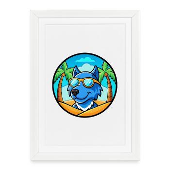 Lunettes de soleil de dessin animé de race de chien en dentelle bleue plage - Affiche encadrée (27 × 37 cm) - blanc - Devant
