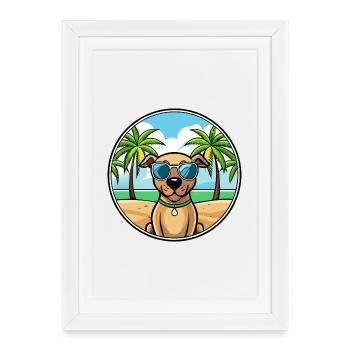 Black Mouth Cur Dog Breed Cartoon Sunglasses Beach - Framed poster (27 × 37 cm) - white - Front