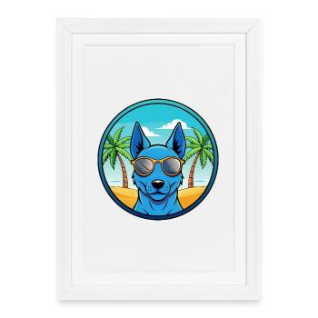 Blue Thai Ridgeback Dog Breed Cartoon Sunglasses - Framed poster (27 × 37 cm) - white - Front