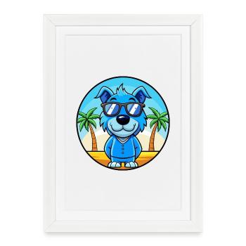 Blue Paul Terrier Chien Race Dessin Animé Lunettes De Soleil Plage - Affiche encadrée (27 × 37 cm) - blanc - Devant