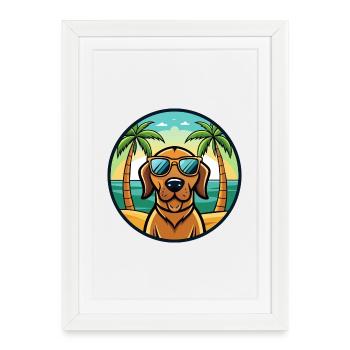 Bloodhound Chien Race Dessin Animé Lunettes De Soleil Plage - Affiche encadrée (27 × 37 cm) - blanc - Devant