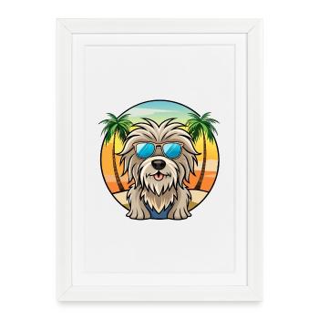 Bergamasco Chien de berger Race Dessin animé Lunettes de soleil Plage - Affiche encadrée (27 × 37 cm) - blanc - Devant