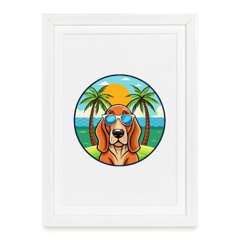 Basset Fauve De Bretagne Race De Chien Cartoon Plage - Affiche encadrée (27 × 37 cm) - blanc - Devant