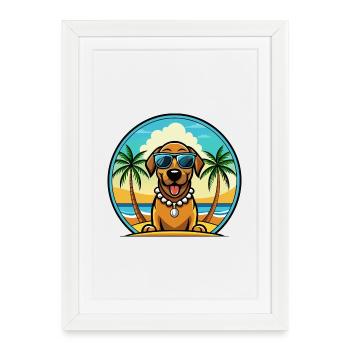 Bayerischer Berghund Hunderasse Cartoon Beach - Gerahmtes Poster (27 × 37 cm) - Weiß - Vorne