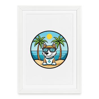 Argentino Chien Race Dessin Animé Lunettes De Soleil Plage - Affiche encadrée (27 × 37 cm) - blanc - Devant