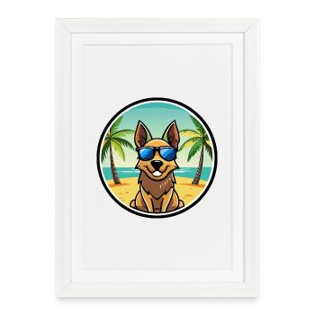 Australian Cattle Dog Breed Cartoon Sunglass Beach - Framed poster (27 × 37 cm) - white - Front