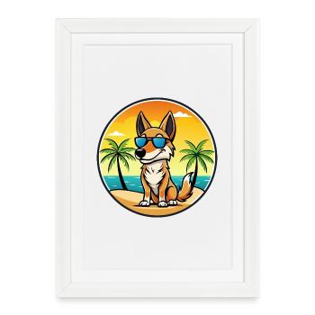 Kelpie australien race de chien dessin animé lunettes de soleil plage - Affiche encadrée (27 × 37 cm) - blanc - Devant