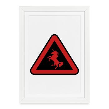 Attention licorne, danger - Affiche encadrée (27 × 37 cm) - blanc - Devant