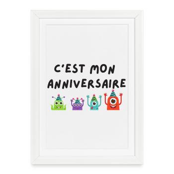 c'est mon anniversaire monstre - Affiche encadrée (27 × 37 cm) - blanc - Devant