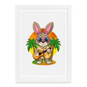 Lunettes de soleil de plage d’été de lapin drôle hawaïenne - Affiche encadrée (27 × 37 cm) - blanc - Devant