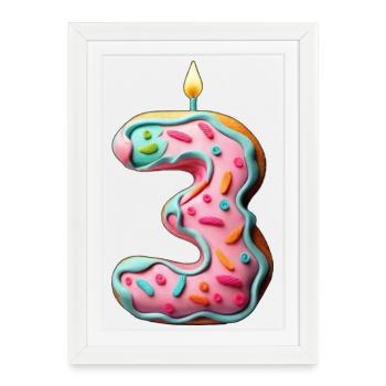 GÂTEAU NUMÉRO 3 SUCRÉ 3ÈME ANNIVERSAIRE - Affiche encadrée (27 × 37 cm) - blanc - Devant