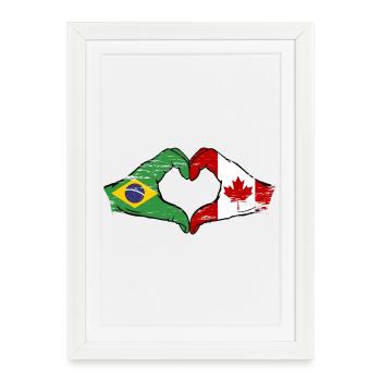 Brazil Canada Flag Hands Heart Shape Used - Framed poster (27 × 37 cm) - white - Front