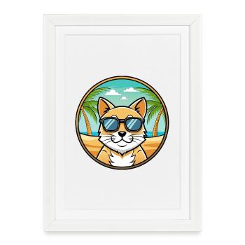 Lunettes de soleil de dessin animé de race de chat domestique plage - Affiche encadrée (27 × 37 cm) - blanc - Devant