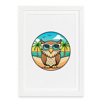 Eule Lustige Cartoon Sommer Strand Sonnenbrille Aufkleber - Gerahmtes Poster (27 × 37 cm) - Weiß - Vorne