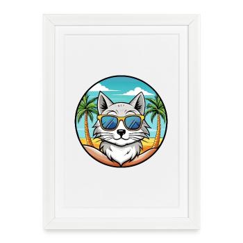 Lunettes de soleil de plage de race de chat angora turc - Affiche encadrée (27 × 37 cm) - blanc - Devant
