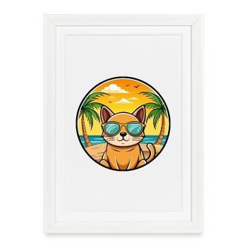 Burmese Cat Breed Cartoon Sunglasses Beach - Framed poster (27 × 37 cm) - white - Front