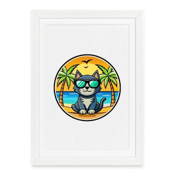 Bombay Cat Breed Dessin animé Lunettes de soleil Plage - Affiche encadrée (27 × 37 cm) - blanc - Devant
