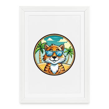 Tiger Cat Breed Cartoon Sunglasses Beach - Framed poster (27 × 37 cm) - white - Front