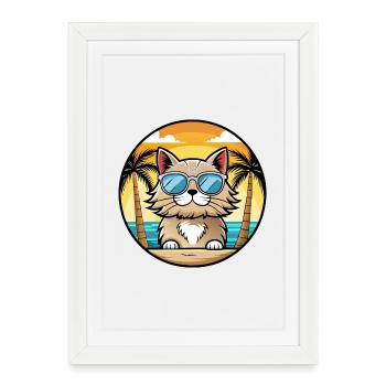 Selkirk Rex Cat Breed Cartoon Lunettes de soleil Beach - Affiche encadrée (27 × 37 cm) - blanc - Devant