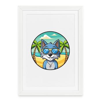 Lunettes de soleil de dessin animé de race de chat bleu russe plage - Affiche encadrée (27 × 37 cm) - blanc - Devant