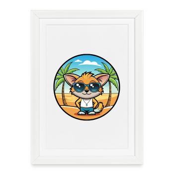 Pixie Bob Cat Breed Lunettes de soleil de dessin animé Beach - Affiche encadrée (27 × 37 cm) - blanc - Devant