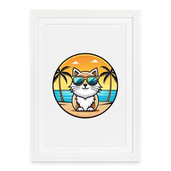 Persian Cat Breed Cartoon Sunglasses Beach - Framed poster (27 × 37 cm) - white - Front