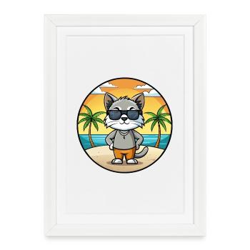 Javanische Katzenrasse Cartoon Sonnenbrille Strand - Gerahmtes Poster (27 × 37 cm) - Weiß - Vorne