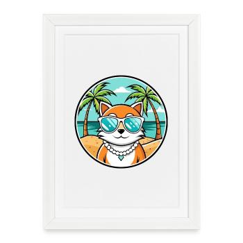 Hantilly Tiffany Cat Breed Cartoon Sunglass Beach - Framed poster (27 × 37 cm) - white - Front