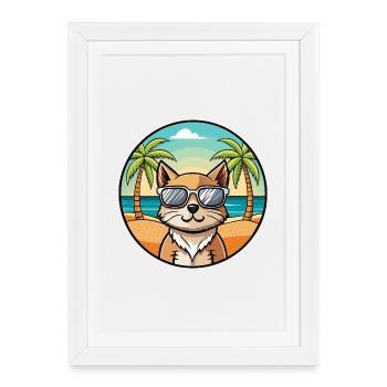 Européen Birman Race Dessin Animé Lunettes De Soleil Plage - Affiche encadrée (27 × 37 cm) - blanc - Devant