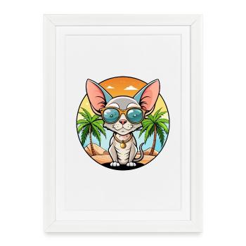 Devon Rex Cat Breed Cartoon Sunglasses Beach - Framed poster (27 × 37 cm) - white - Front