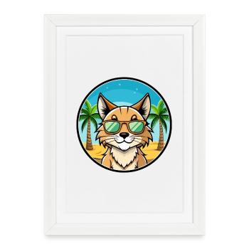 Eurasian Lynx Cat Breed Cartoon Lunettes de soleil Beach - Affiche encadrée (27 × 37 cm) - blanc - Devant