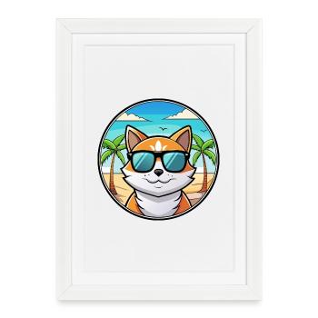Lunettes de soleil de dessin animé de race de chat calicot dilué plage - Affiche encadrée (27 × 37 cm) - blanc - Devant