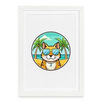 Lunettes de soleil brésiliennes à poil court de race de chat de dessin animé - Affiche encadrée (27 × 37 cm) - blanc - Devant