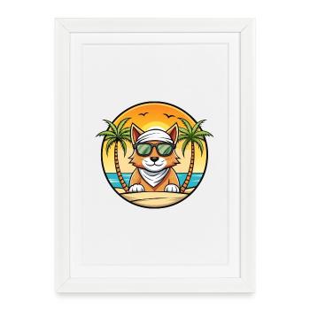 Lunettes de soleil de race de chat Mau arabe de plage - Affiche encadrée (27 × 37 cm) - blanc - Devant