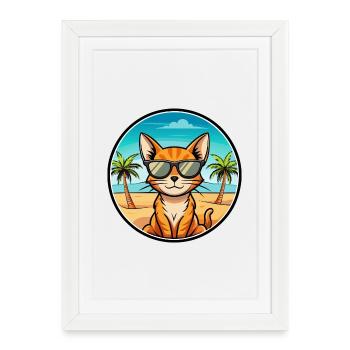 Lunettes de soleil Abyssinian Shorthair Cat Breed Cartoon - Affiche encadrée (27 × 37 cm) - blanc - Devant