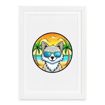 Lunettes de soleil de plage de race de chat angora turc - Affiche encadrée (27 × 37 cm) - blanc - Devant