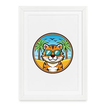 Tiger Cat Breed Cartoon Sunglasses Beach - Framed poster (27 × 37 cm) - white - Front