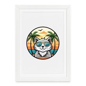 Selkirk Rex Cat Breed Cartoon Lunettes de soleil Beach - Affiche encadrée (27 × 37 cm) - blanc - Devant