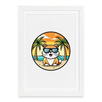 Persian Cat Breed Cartoon Sunglasses Beach - Framed poster (27 × 37 cm) - white - Front