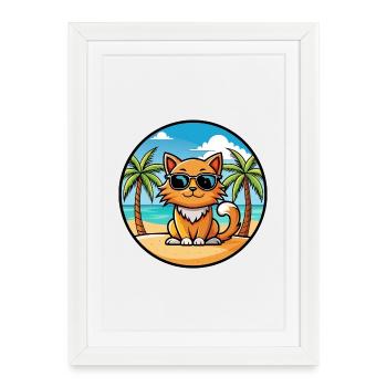 Ginger Longhair Cat Breed Cartoon Sunglasses Beach - Framed poster (27 × 37 cm) - white - Front