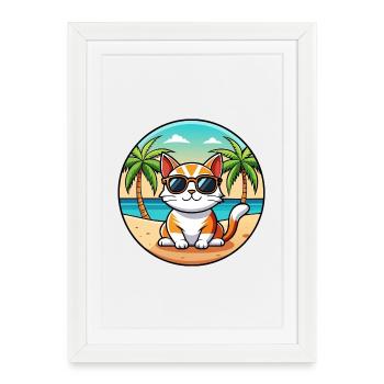 Lunettes de soleil coréennes Bobtail Cat Breed Cartoon Beach - Affiche encadrée (27 × 37 cm) - blanc - Devant