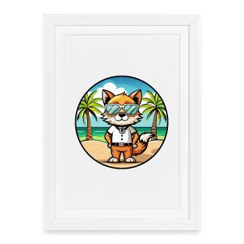 Javanische Katzenrasse Cartoon Sonnenbrille Strand - Gerahmtes Poster (27 × 37 cm) - Weiß - Vorne